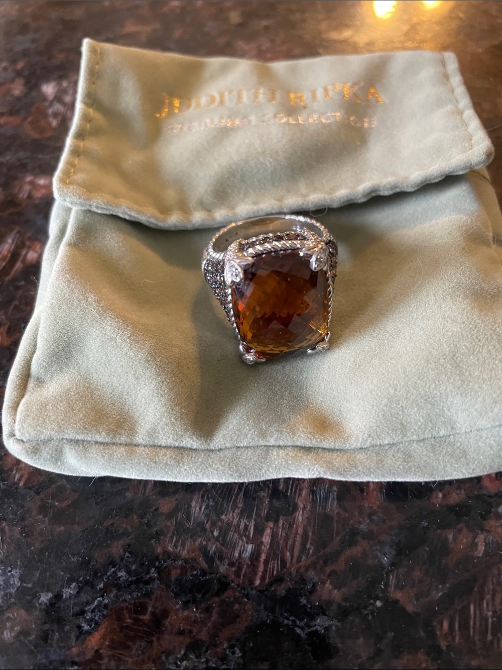 Judith Ripka Amber Cushion-Cut Statement Ring - Silver size 8